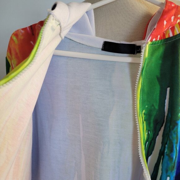 NWT - Rainbow Print on White Cotton Unisex Hoodie – Size Large - Picture 3 of 14